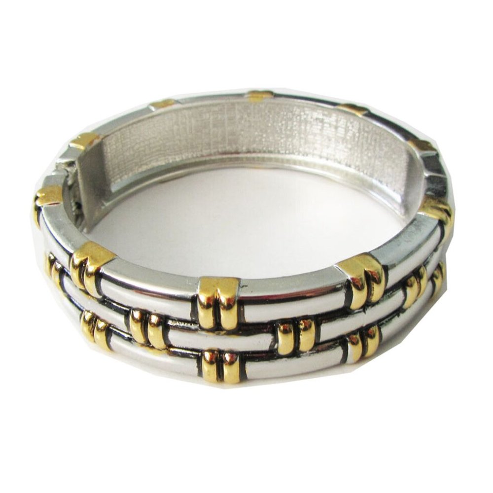 PD-55 Premier Designs Jewelry Impact Hinge Bracelet in Antiqued Silver Gold RV47